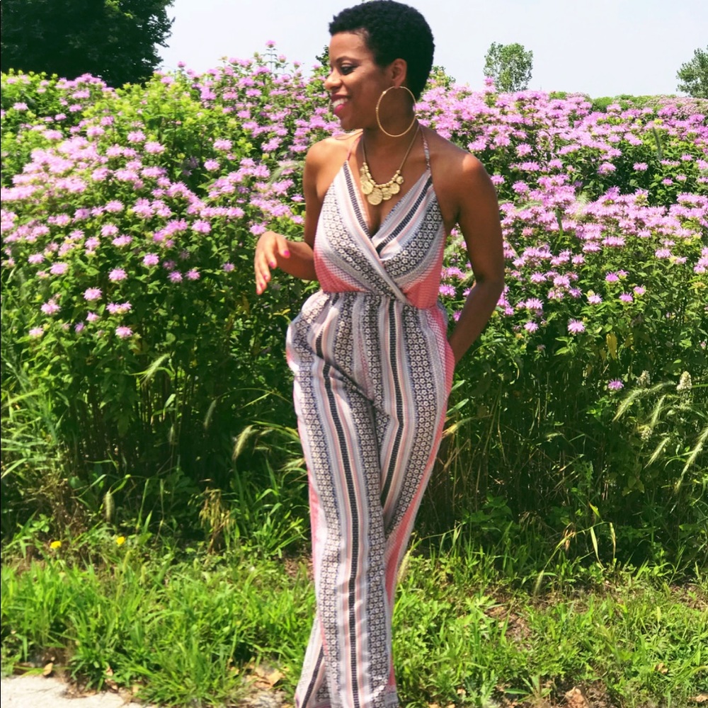 Fire Los Angeles shell jumpsuit w/ floral print